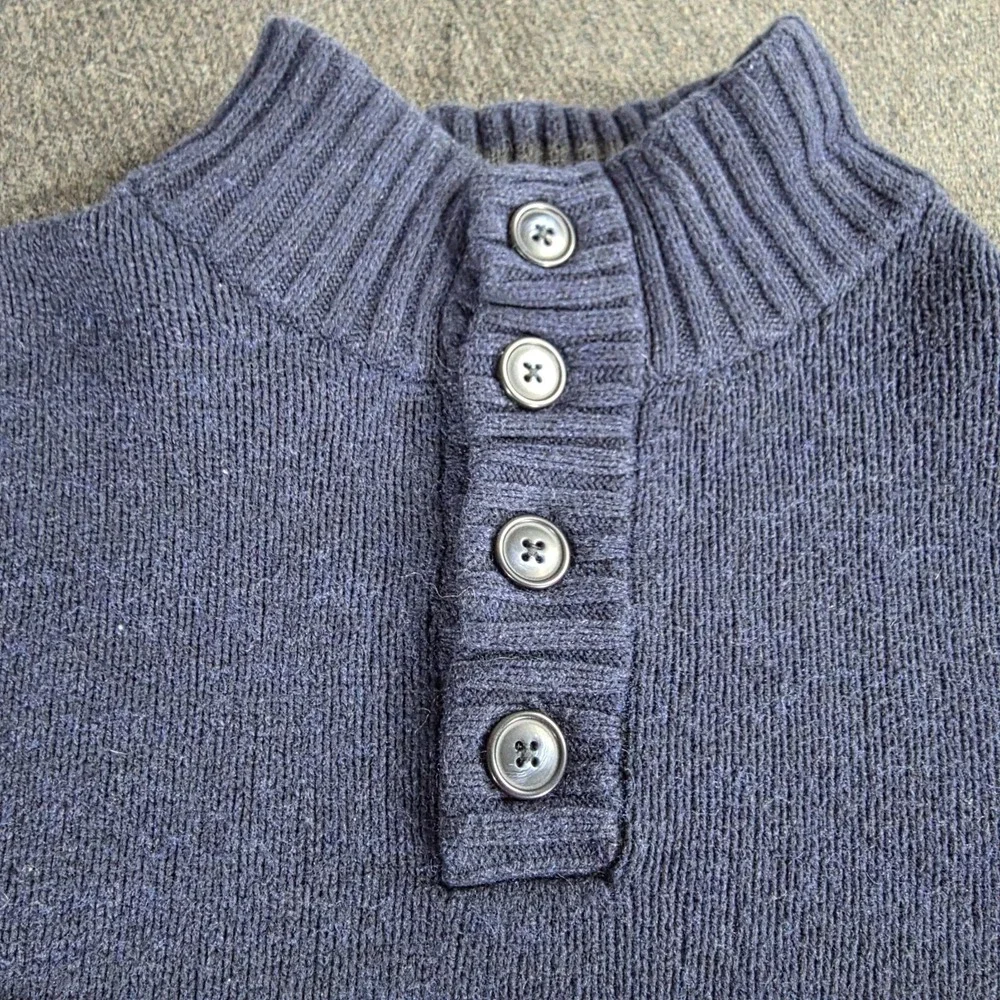 Old Navy Sweater Mens Large Blue Quarter Button Collar Knit Pullover Cotton Wool